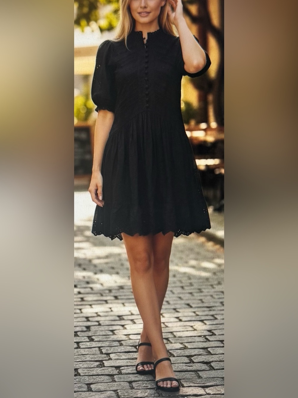 MADEWELL Eyelet Flutter Sleeve Mini Dress 100% Cotton Jet Black Size 2
